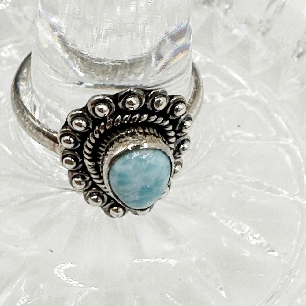NEW Larimar Teadrop Cut .925 Sterling Silver Ring‎ Sz 8 Bezel Southwestern